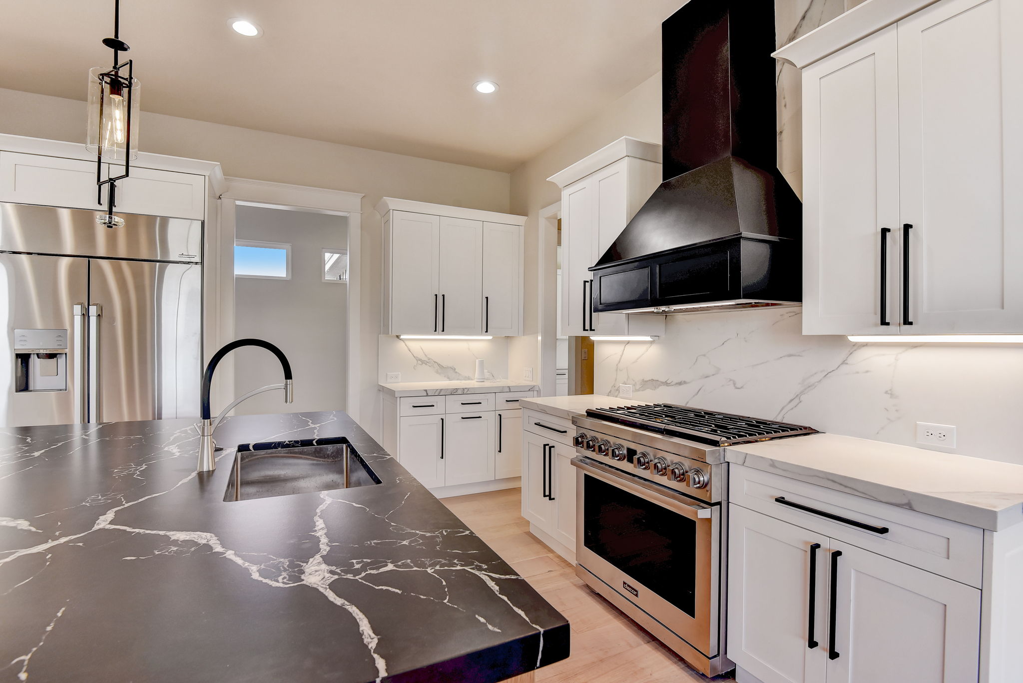 Kitchen shaker cabinets close-up