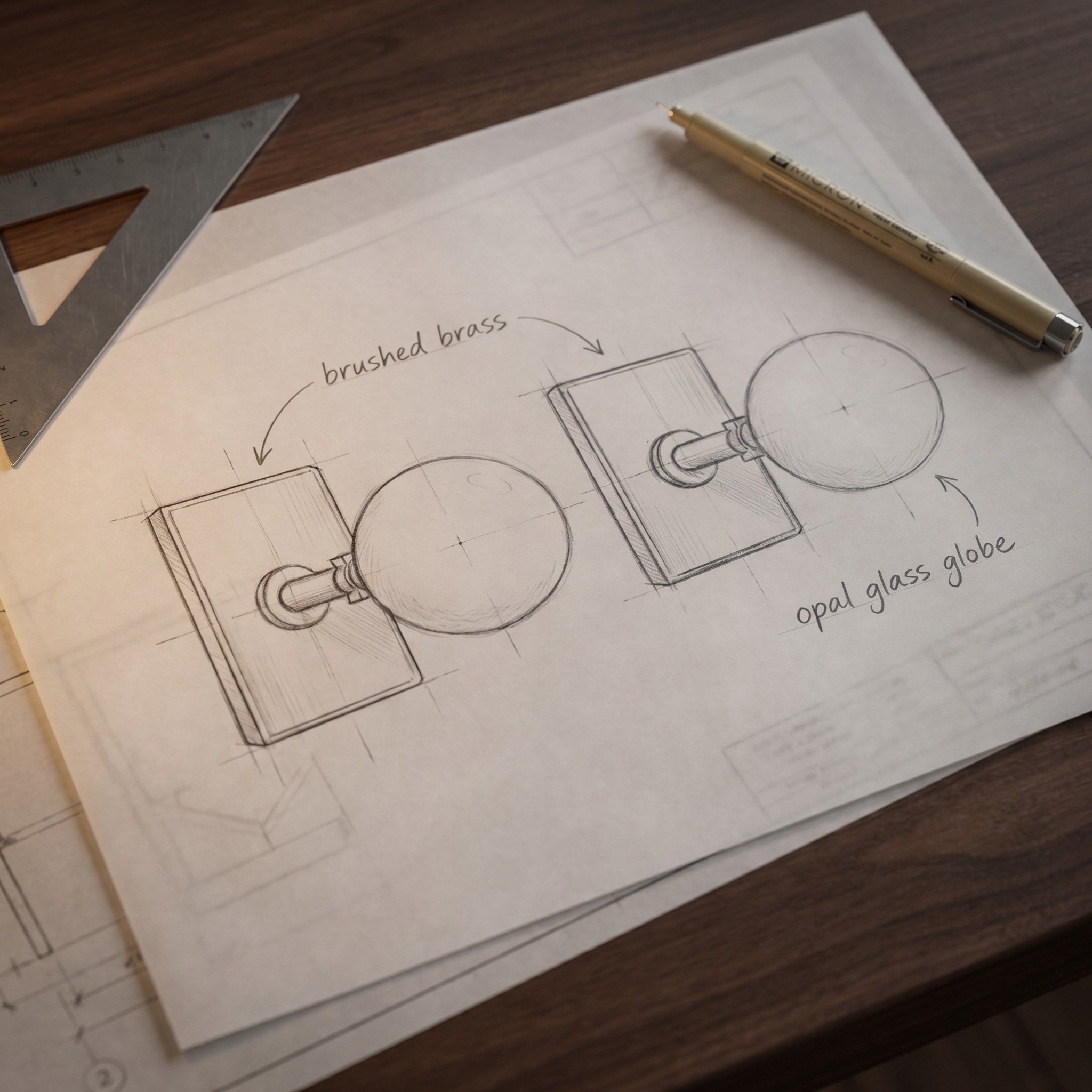 Wall Sconce Sketch on Tracing Paper