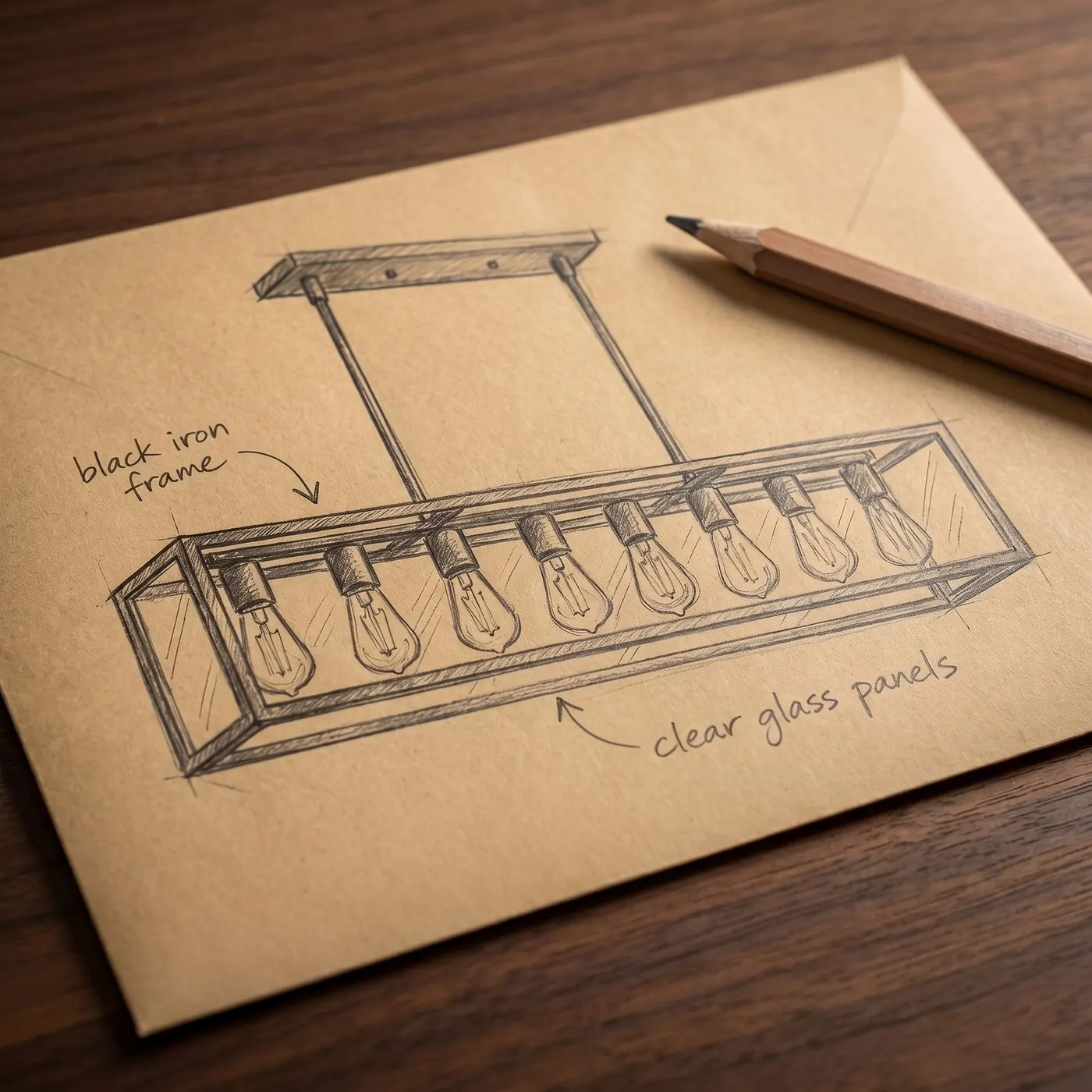Sketch of the industrial linear chandelier