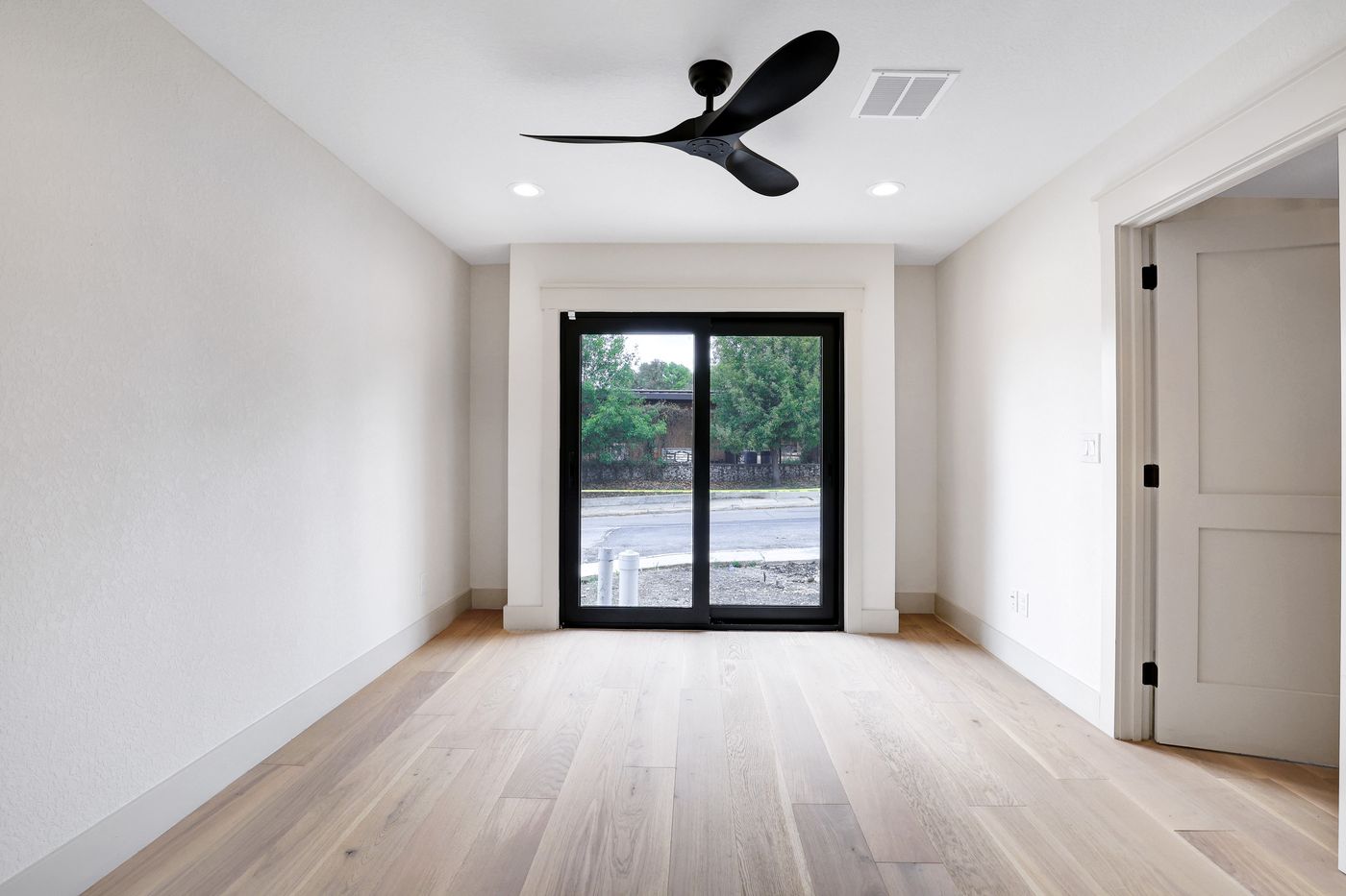 Sliding doors with engineered hardwood floors